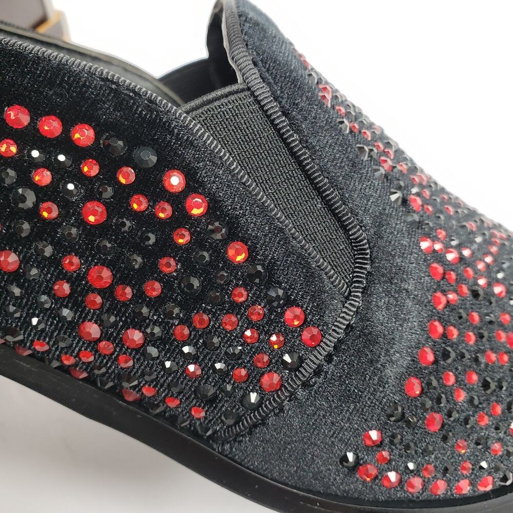 Bolano Desta Mens Sz 11 Black Red Fashion Rhinestone Slip On Dress Loafer Shoes - Picture 10 of 13